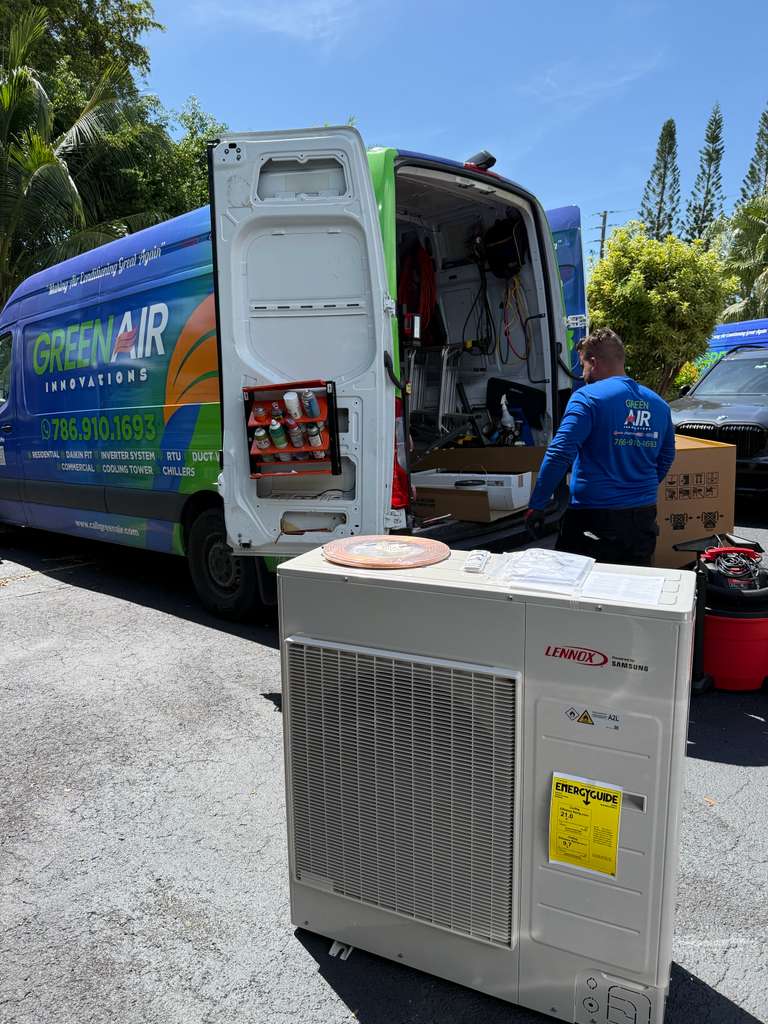 Lennox install · curbside staging — Brickell, FL