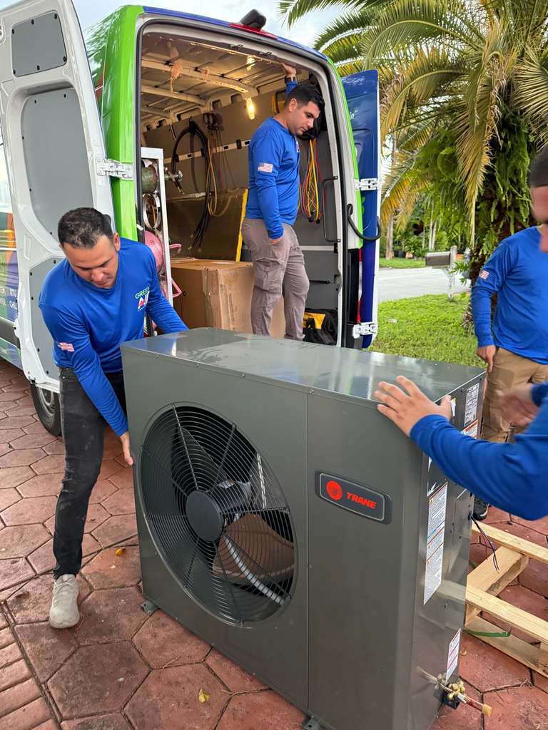 Loading the new Trane unit — Coconut Grove, FL