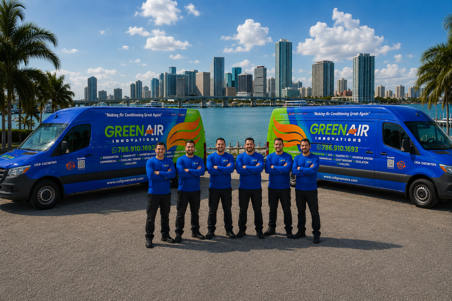 Green Air Innovations HVAC technicians and service vans, serving Kendall, Coral Gables and Miami-Dade